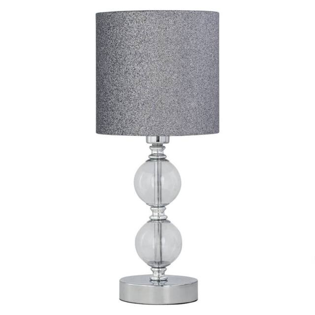 First Choice Lighting Chrome Two Ball Table Lamp with Silver Glitter Shade - image 1
