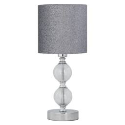First Choice Lighting Chrome Two Ball Table Lamp with Silver Glitter Shade