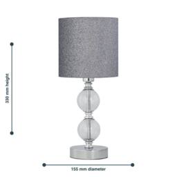 First Choice Lighting Chrome Two Ball Table Lamp with Silver Glitter Shade - thumbnail 6