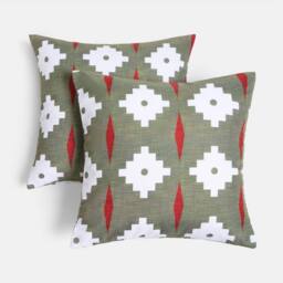 OHS 2 x Geo Print Garden Cushion Covers Outdoor Water Resistant in Olive - Size: 45 cm x 45 cm - thumbnail 3