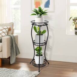 KORVIXA 3 Tier Metal Iron Flower Plant Pot Display Stand in Black - thumbnail 5