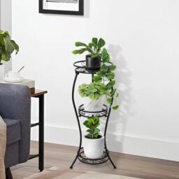 KORVIXA 3 Tier Metal Iron Flower Plant Pot Display Stand in Black
