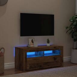 Berkfield Home TV Cabinet with LED Lights Old Wood 90x35x40 cm Engineered Wood - Size: 90 x 35 x 40 cm - thumbnail 1