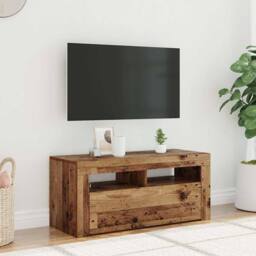 Berkfield Home TV Cabinet with LED Lights Old Wood 90x35x40 cm Engineered Wood - Size: 90 x 35 x 40 cm - thumbnail 2