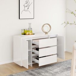 Berkfield Home Sideboard with 3 Drawers High Gloss White 120x41x75 cm Engineered Wood - Size: 120 x 41 x 75 cm - thumbnail 4