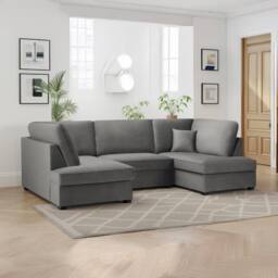 Furnishings For Less UK California Plush Velvet Grey U shaped 6 Seater Sofa + Footstool - thumbnail 1