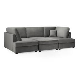 Furnishings For Less UK California Plush Velvet Grey U shaped 6 Seater Sofa + Footstool - thumbnail 6