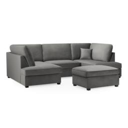 Furnishings For Less UK California Plush Velvet Grey U shaped 6 Seater Sofa + Footstool - thumbnail 4