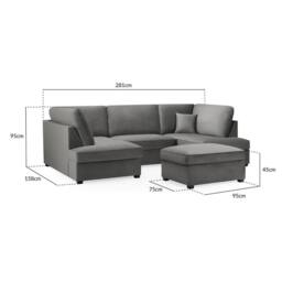 Furnishings For Less UK California Plush Velvet Grey U shaped 6 Seater Sofa + Footstool - thumbnail 3