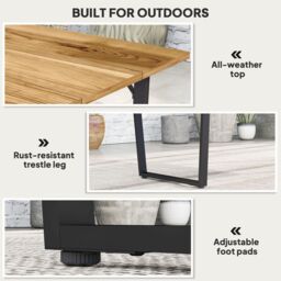 OUTSUNNY Wooden Garden Table for 6 with 5cm Parasol Hole for Balcony Terrace in Brown - thumbnail 5