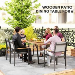 OUTSUNNY Wooden Garden Table for 6 with 5cm Parasol Hole for Balcony Terrace in Brown - thumbnail 4