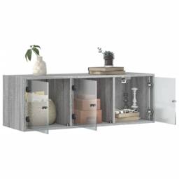 Berkfield Home Wall Cabinet with Glass Doors Grey Sonoma 102x37x35 cm - Size: 102 x 37 x 35 cm - thumbnail 5