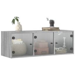 Berkfield Home Wall Cabinet with Glass Doors Grey Sonoma 102x37x35 cm - Size: 102 x 37 x 35 cm - thumbnail 4