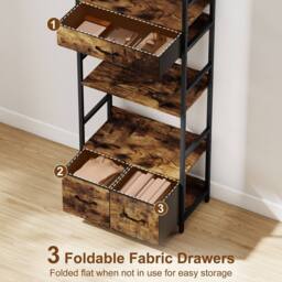 HOMCOM Industrial Bookshelf with 4 Shelves & 3 Fabric Drawers Rustic Brown - thumbnail 5
