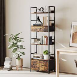 HOMCOM Industrial Bookshelf with 4 Shelves & 3 Fabric Drawers Rustic Brown - thumbnail 1