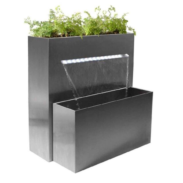 Primrose Stainless Steel Planter Water Feature with Lights Outdoor Garden 89cm in Silver - image 1