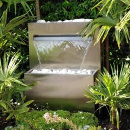 Primrose Stainless Steel Planter Water Feature with Lights Outdoor Garden 89cm in Silver - thumbnail 3