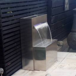 Primrose Stainless Steel Planter Water Feature with Lights Outdoor Garden 89cm in Silver - thumbnail 2