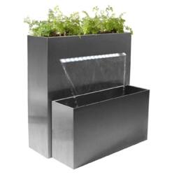 Primrose Stainless Steel Planter Water Feature with Lights Outdoor Garden 89cm in Silver - thumbnail 1