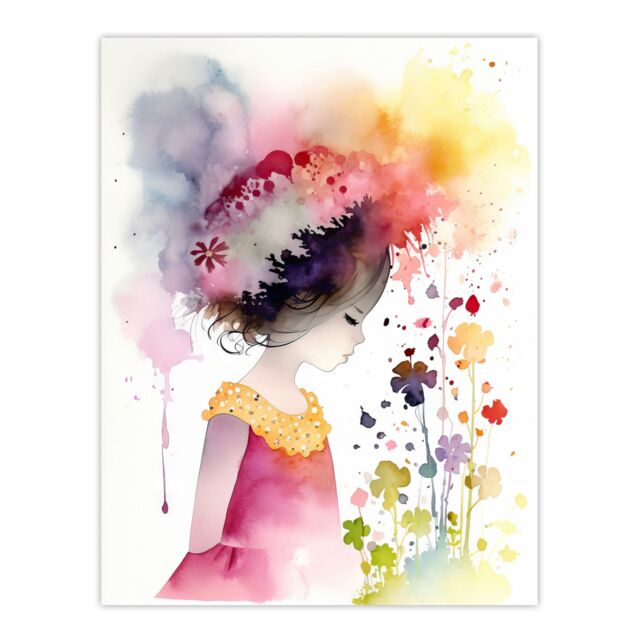 "Artery8 Wall Art Print The In The Flower Meadow Watercolour Girls Bedroom Artwork Poster - Size: W24"" x H32""" - image 1