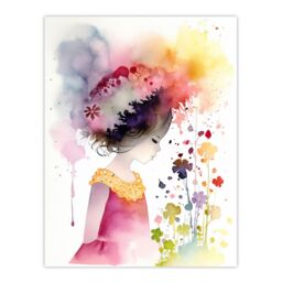"Artery8 Wall Art Print The In The Flower Meadow Watercolour Girls Bedroom Artwork Poster - Size: W24"" x H32""" - thumbnail 1