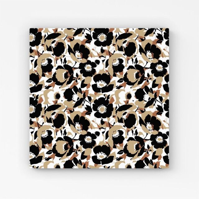 "Warren Reed - Designer Modern Flower Pattern Canvas in Brown - Size: W16"" x H16""" - image 1