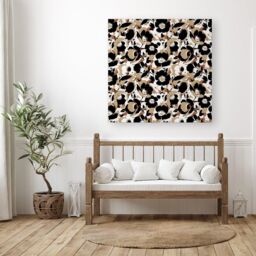 "Warren Reed - Designer Modern Flower Pattern Canvas in Brown - Size: W16"" x H16""" - thumbnail 3