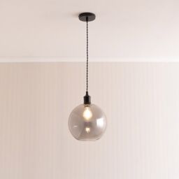 ValueLights Bellamy Smoked Glass Globe Matte Black Single Ceiling Pendant Light with Bulb in Grey - thumbnail 1