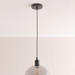 ValueLights Bellamy Smoked Glass Globe Matte Black Single Ceiling Pendant Light with Bulb in Grey - thumbnail 4