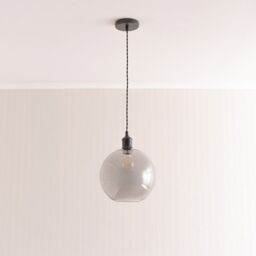 ValueLights Bellamy Smoked Glass Globe Matte Black Single Ceiling Pendant Light with Bulb in Grey - thumbnail 3