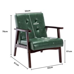 HomeMiYN Faux Leather Armchair, Vintage-Style Chair with Solid Wood Legs, Modern Faux Leather Chair for Living Room Bedroom in Dark Green - thumbnail 2