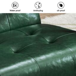HomeMiYN Faux Leather Armchair, Vintage-Style Chair with Solid Wood Legs, Modern Faux Leather Chair for Living Room Bedroom in Dark Green - thumbnail 3