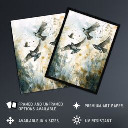 "Artery8 Birds in Flight Autumn Watercolour Painting Wall Art Print in Green - Size: W24"" x H32""" - thumbnail 2