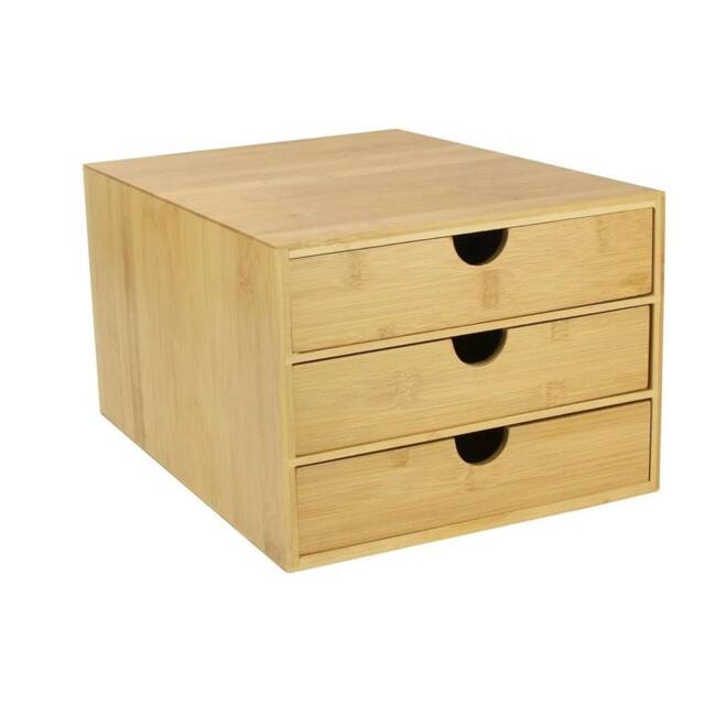 Ventryn 3 Drawer Bamboo Desktop Organiser Slim Office in Beige - image 1