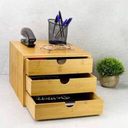 Ventryn 3 Drawer Bamboo Desktop Organiser Slim Office in Beige - thumbnail 5
