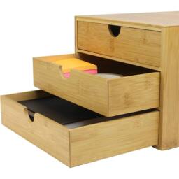 Ventryn 3 Drawer Bamboo Desktop Organiser Slim Office in Beige - thumbnail 3