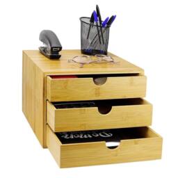 Ventryn 3 Drawer Bamboo Desktop Organiser Slim Office in Beige - thumbnail 4