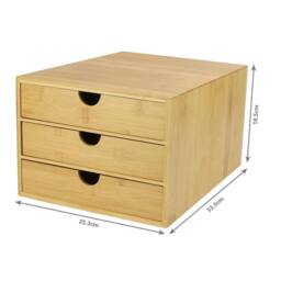 Ventryn 3 Drawer Bamboo Desktop Organiser Slim Office in Beige - thumbnail 2