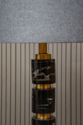 Orsina Grey Fabric Shade Table Lamp, Gold Finish Metal Stem With Marble Accents, Contemporary Lighting - thumbnail 5