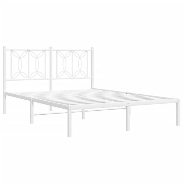 Berkfield Home Metal Bed Frame without Mattress with Headboard White 140x190cm - Size: 140x190 cm - image 1
