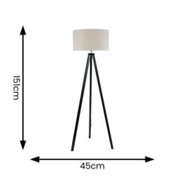 ValueLights Barbro Black Wood Tripod Floor Lamp & Natural Linen Trim Shade in White - thumbnail 4