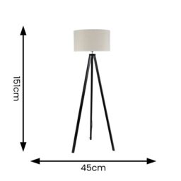 ValueLights Barbro Black Wood Tripod Floor Lamp & Natural Linen Trim Shade in White - thumbnail 7