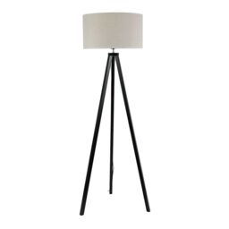 ValueLights Barbro Black Wood Tripod Floor Lamp & Natural Linen Trim Shade in White - thumbnail 2