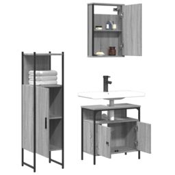 Berkfield Home 3 Piece Bathroom Furniture Set Grey Sonoma Engineered Wood - thumbnail 4