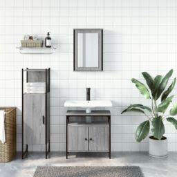 Berkfield Home 3 Piece Bathroom Furniture Set Grey Sonoma Engineered Wood - thumbnail 3