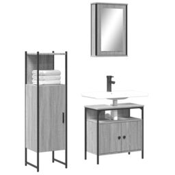 Berkfield Home 3 Piece Bathroom Furniture Set Grey Sonoma Engineered Wood - thumbnail 1
