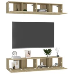 Berkfield Home TV Cabinets 4 pcs Sonoma Oak 80x30x30 cm Engineered Wood in Brown - Size: 80 x 30 x 30 cm - thumbnail 3
