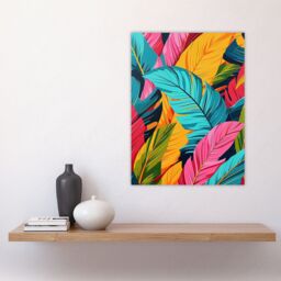 "Artery8 Colourful Tropical Fronds Stylised Leaves Pattern Wall Art Print - Size: W24"" x H32""" - thumbnail 4