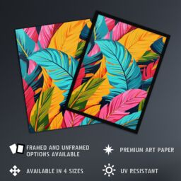 "Artery8 Colourful Tropical Fronds Stylised Leaves Pattern Wall Art Print - Size: W24"" x H32""" - thumbnail 2