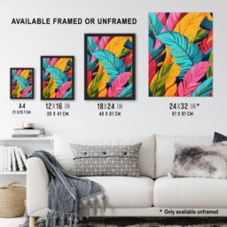 "Artery8 Colourful Tropical Fronds Stylised Leaves Pattern Wall Art Print - Size: W24"" x H32""" - thumbnail 3